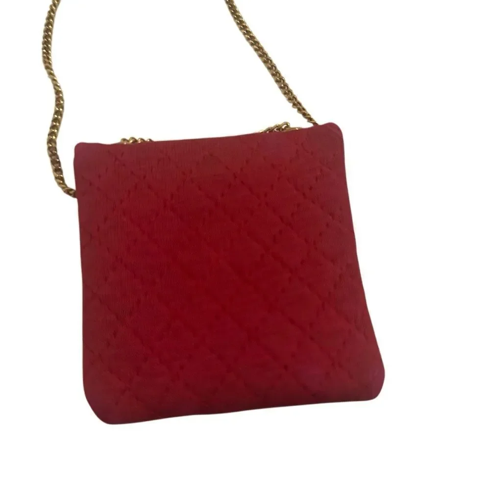 CHANEL Red Quilted Crossbody Bag with Gold Chain